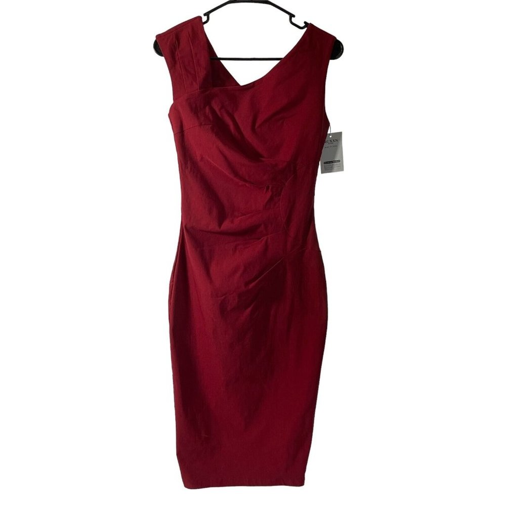 MUXXN Womens Retro 1950s Style Sleeveless Slim Business Pencil Dress Burgundy S